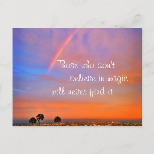 Rainbow Sunset Photo Believe in Magic Quote Script Postcard