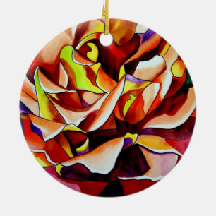 Rainbow Sunset Rose watercolor original art Ceramic Ornament