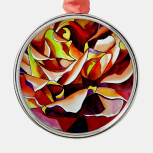 Rainbow Sunset Rose watercolor original art Metal Ornament