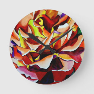 Rainbow Sunset Rose watercolor original art Round Clock