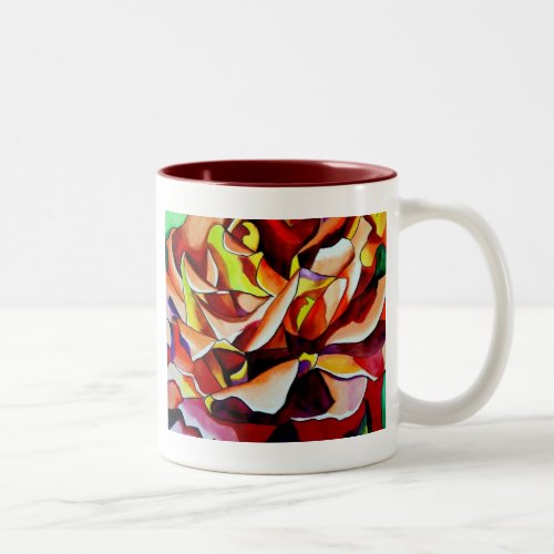 Rainbow Sunset Rose watercolor original art Two_Tone Coffee Mug