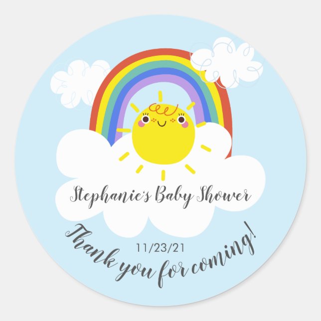 Rainbow Sunshine Baby Shower Favor Sticker (Front)
