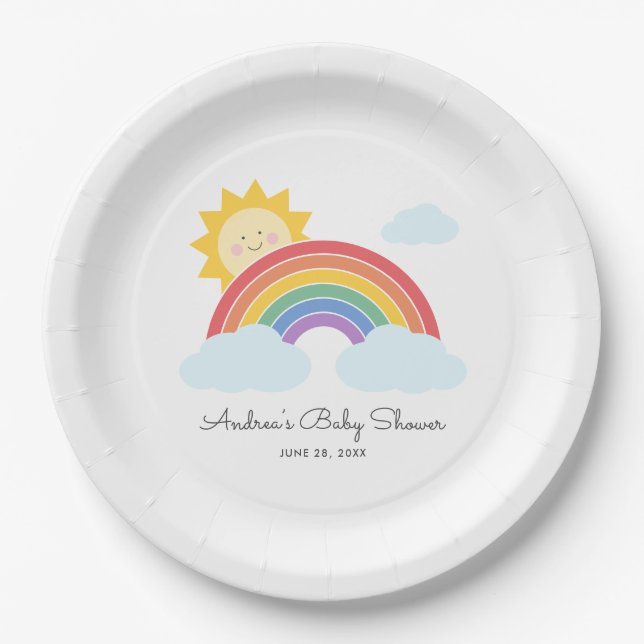 Rainbow Sunshine Baby Shower or Birthday  Paper Plates (Front)