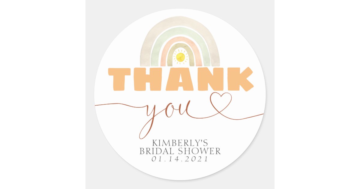Rainbow Sunshine Boho Baby Shower Thank You Classic Round Sticker | Zazzle