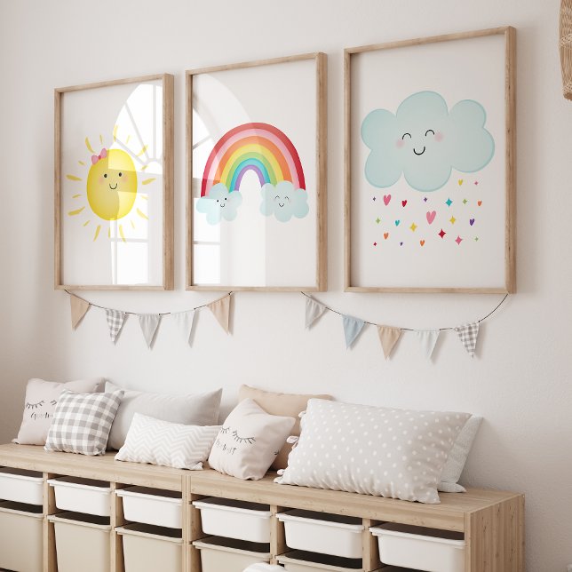 Rainbow Sunshine Clouds Nursery Wall Art Sets (Creator Uploaded)
