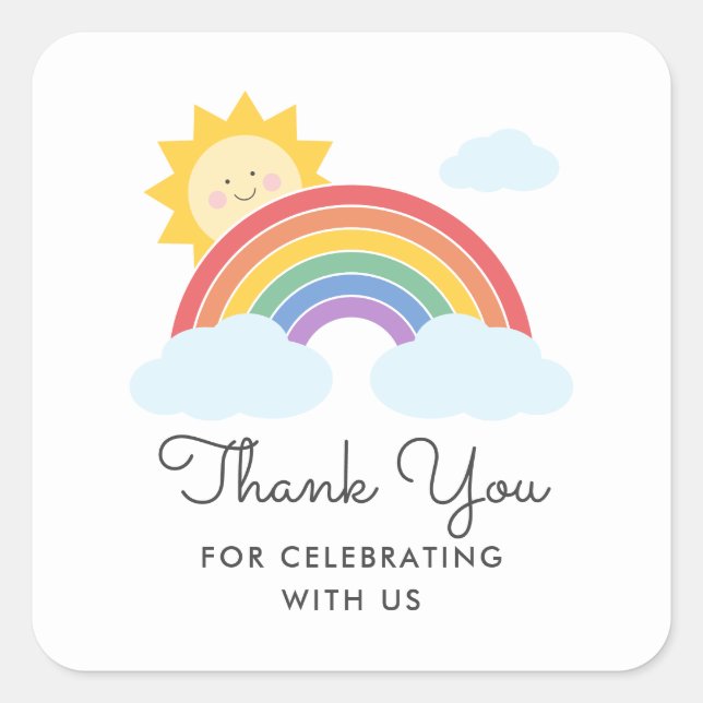 Rainbow Sunshine Favor Thank You Square Sticker (Front)