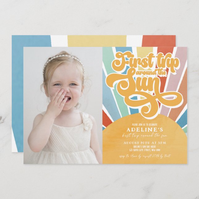 Rainbow Sunshine First Trip around the Sun Photo Invitation (Front/Back)