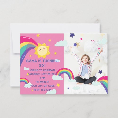 Rainbow Sunshine Fun Birthday Invitation