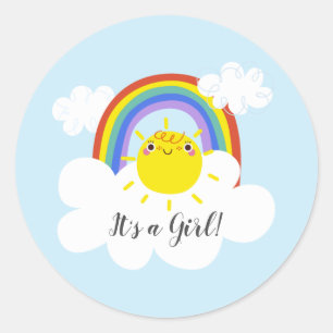 Rainbow Sunshine It' a Girl Favor Sticker