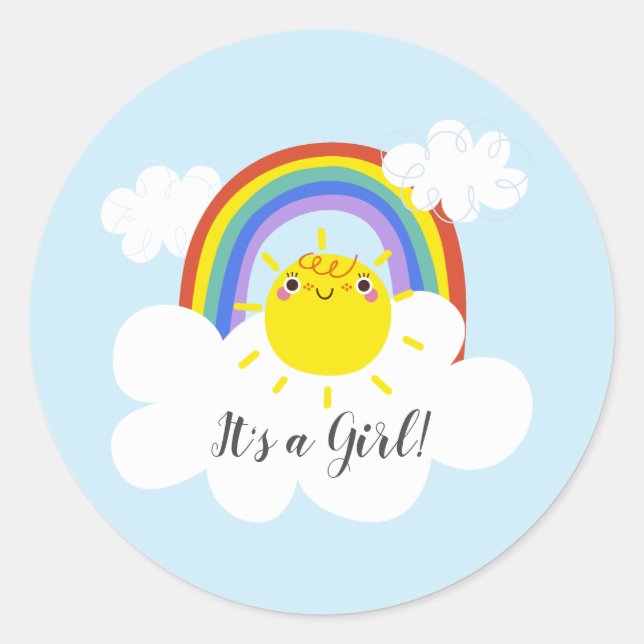 Rainbow Sunshine It' a Girl Favor Sticker (Front)