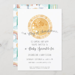 Rainbow Sunshine Modern Watercolor Baby Sprinkle Invitation