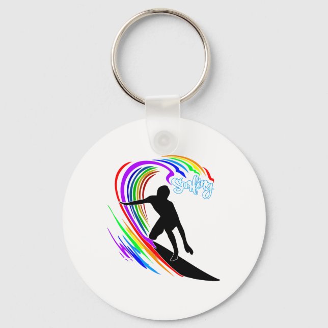 Rainbow Surfing  Keychain (Front)