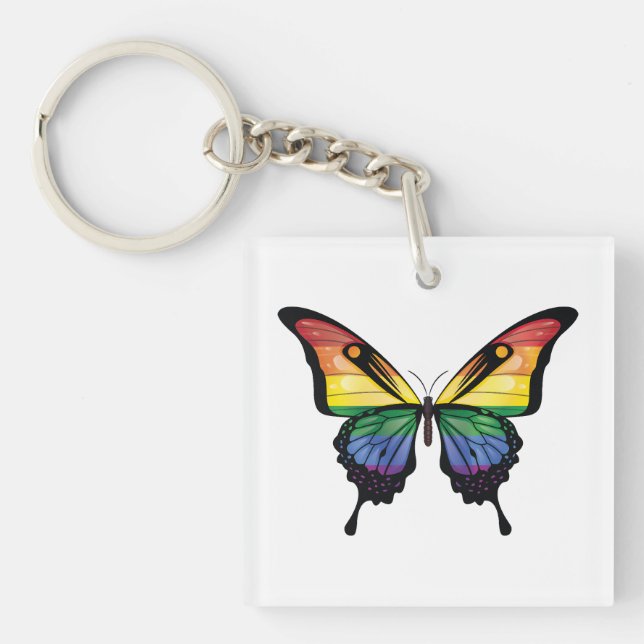 Rainbow Swallowtail Butterfly Flag Keychain (Front)