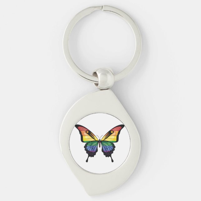 Rainbow Swallowtail Butterfly Flag Keychain (Front)