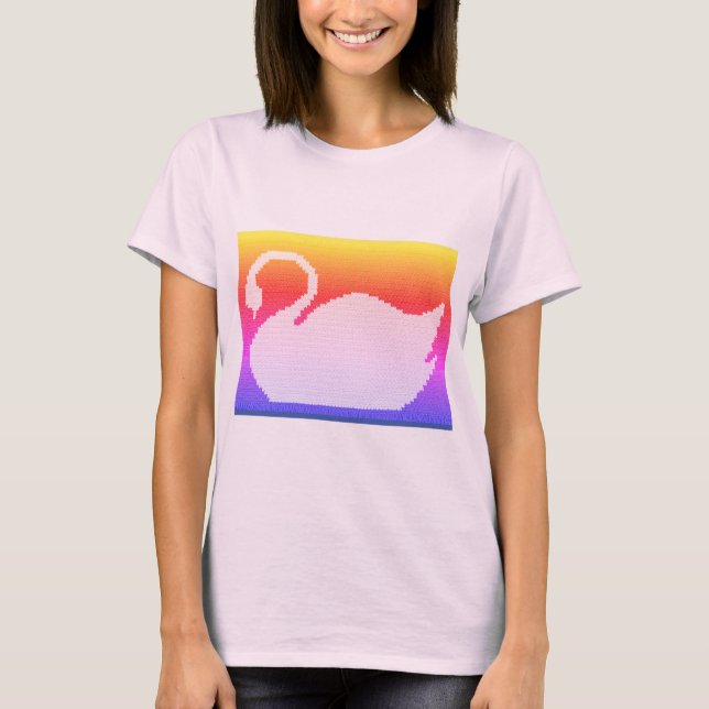 Rainbow Swan Artisan Designer Crochet Print T-Shirt (Front)