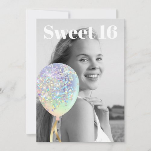 ~*  Rainbow Sweet 16 PHOTO Balloon AP29 Birthday Invitation