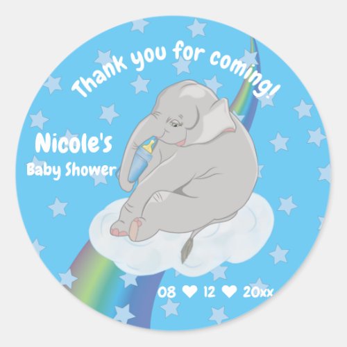 Rainbow Sweet Elephant with Stars Baby Shower Classic Round Sticker