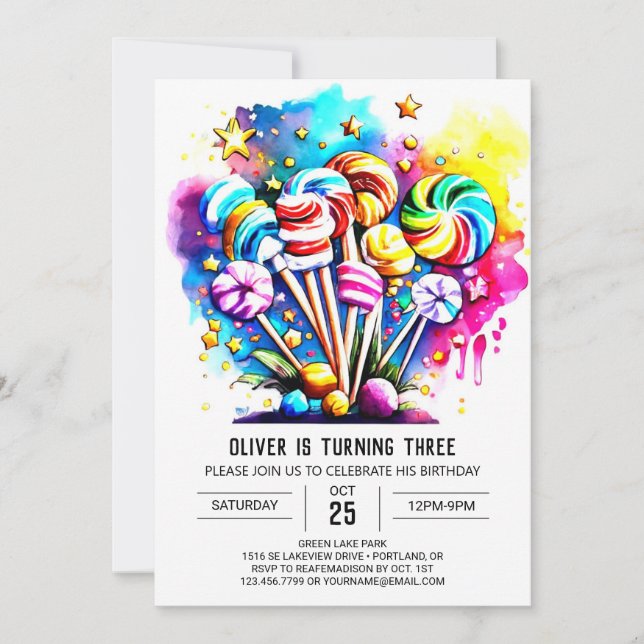 Rainbow Sweet Lollipop Birthday Invitation (Front)
