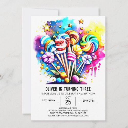 Rainbow Sweet Lollipop Birthday Invitation