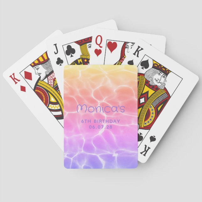 Rainbow Swimming Pool Girly 6th Birthday Poker Cards (Back)