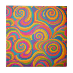 Rainbow Swirl Abstract Vibrant Energy Ceramic Tile