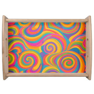 Rainbow Swirl Abstract Vibrant Energy Serving Tray