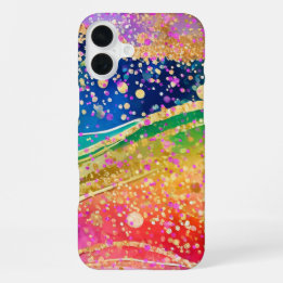 Rainbow Swirl and Confetti iPhone 16 Plus Case