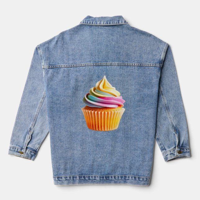 Rainbow Swirl Cupcake with Colorful Wrapper Denim Jacket (Back)