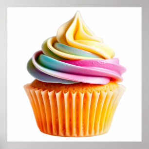 Rainbow Swirl Cupcake with Colorful Wrapper Poster