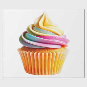 Rainbow Swirl Cupcake with Colorful Wrapper Wrapping Paper
