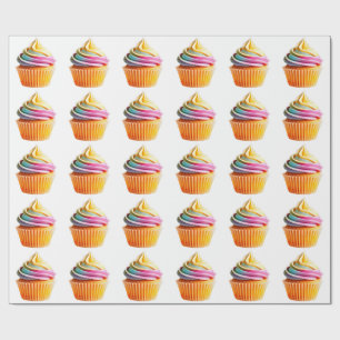 Rainbow Swirl Cupcake with Colorful Wrapper Wrapping Paper