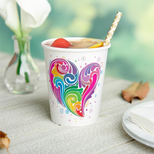 Rainbow Swirl Heart Paper Cups