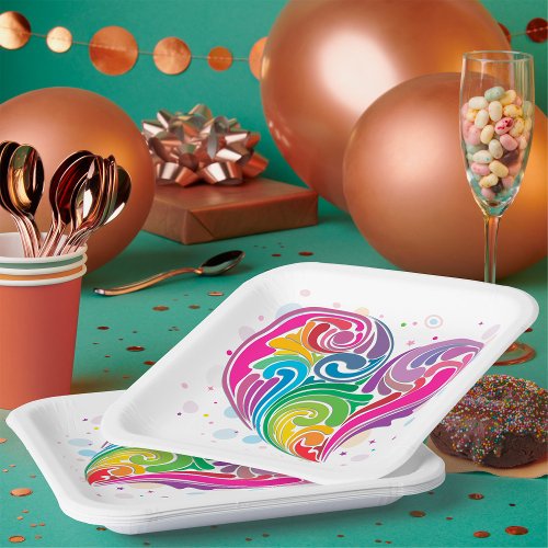 Rainbow Swirl Heart Paper Plates