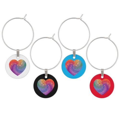 Rainbow Swirl Heart Wine Charm