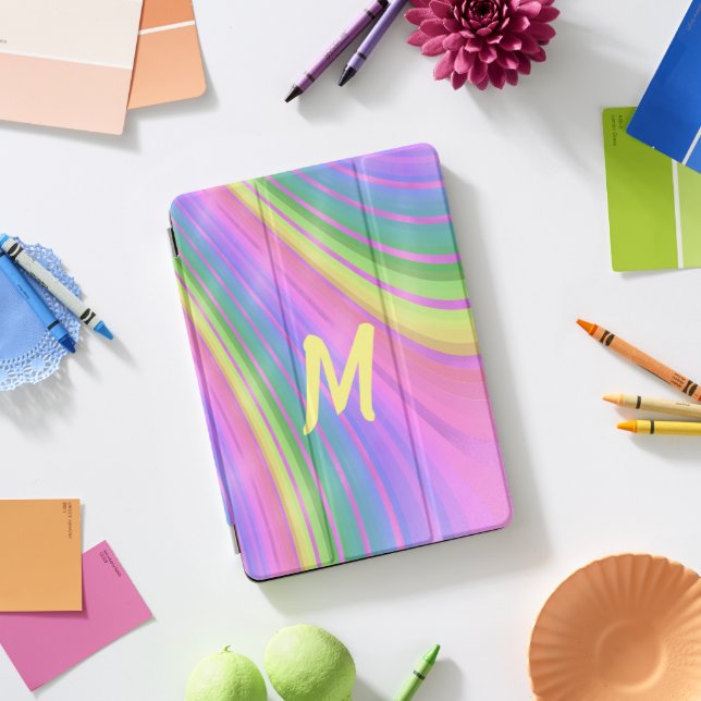 Rainbow Swirl Monogrammed iPad Pro Case (Desk)
