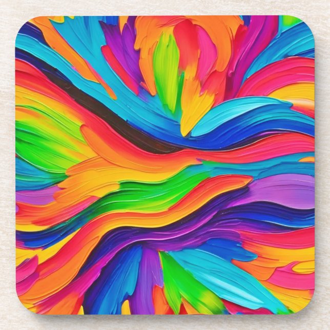 Rainbow Swirl Painting Beverage Coaster (Front)