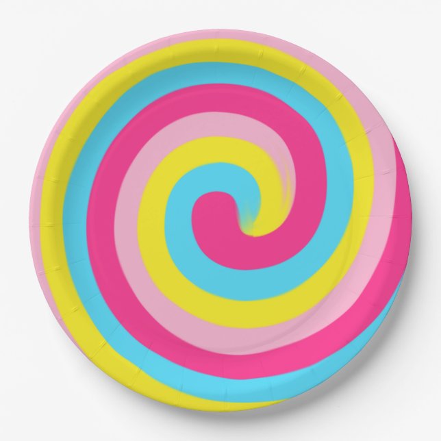 Rainbow Swirl Party Paper Plates (Front)