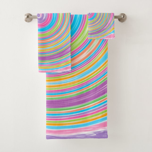Rainbow swirl pattern bath towel set (Insitu)