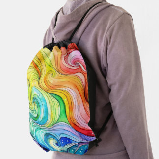 Rainbow Swirl Pattern Drawstring Bag