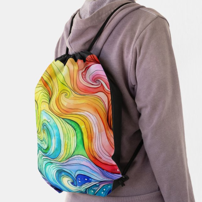 Rainbow Swirl Pattern Drawstring Bag (Insitu)
