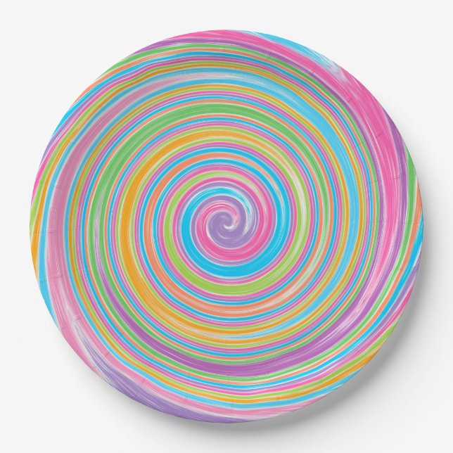 Rainbow swirl pattern  paper plates (Front)