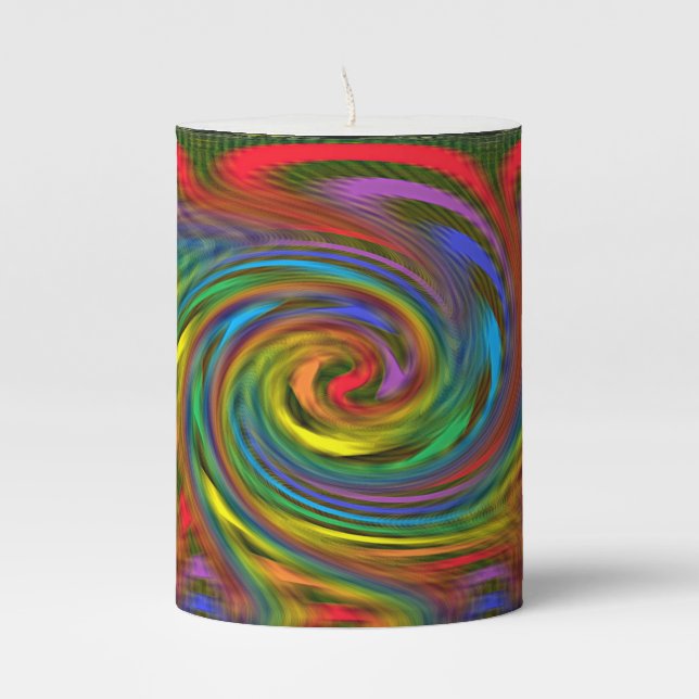 Rainbow Swirl Pillar Candle (Front)