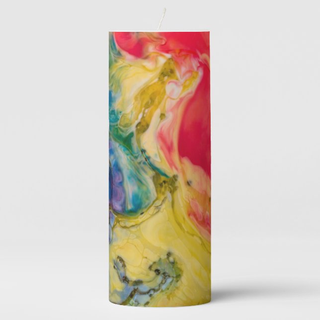 Rainbow Swirl Pillar Candle (Front)
