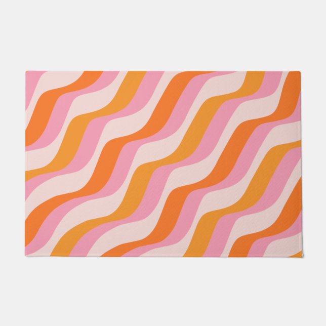 Rainbow Swirl Pink Orange Abstract Retro Sunshine Doormat (Front)