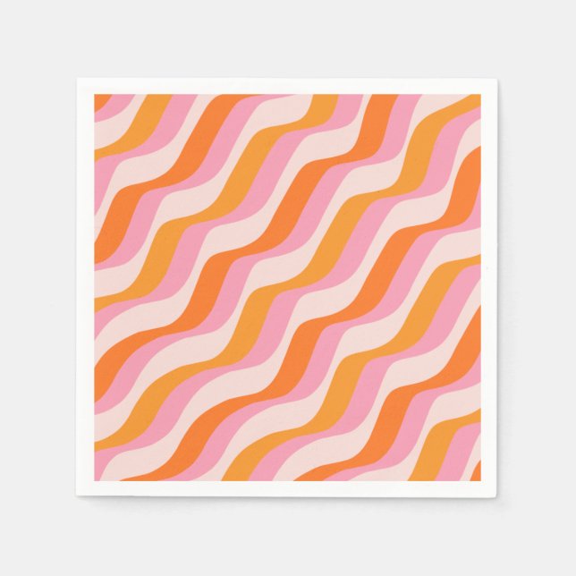 Rainbow Swirl Pink Orange Abstract Retro Sunshine Napkins (Front)