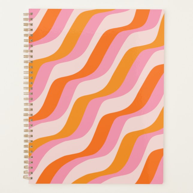 Rainbow Swirl Pink Orange Abstract Retro Sunshine Planner (Front)