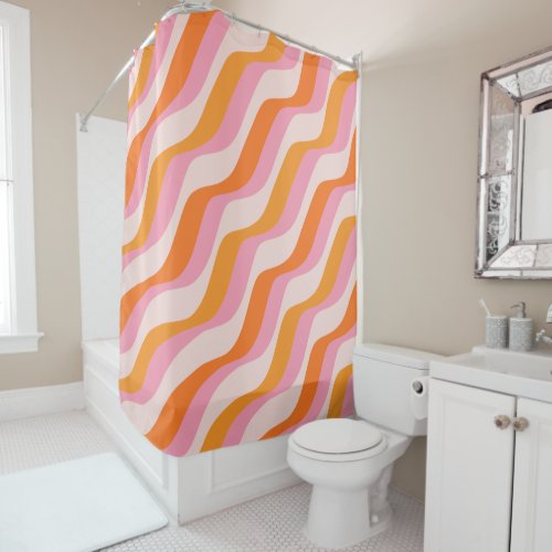 Rainbow Swirl Pink Orange Abstract Retro Sunshine  Shower Curtain