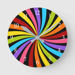Rainbow Swirl Round Clock