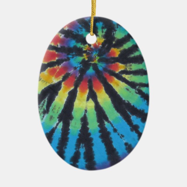 Rainbow Swirl Spiral Tie Dye PhatDyes Ceramic Ornament (Front)