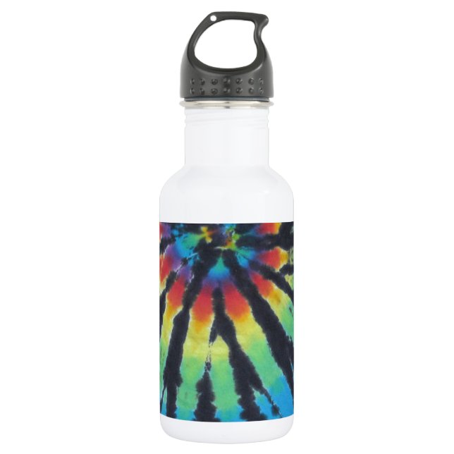 Rainbow Swirl Spiral Tie Dye PhatDyes Water Bottle (Front)